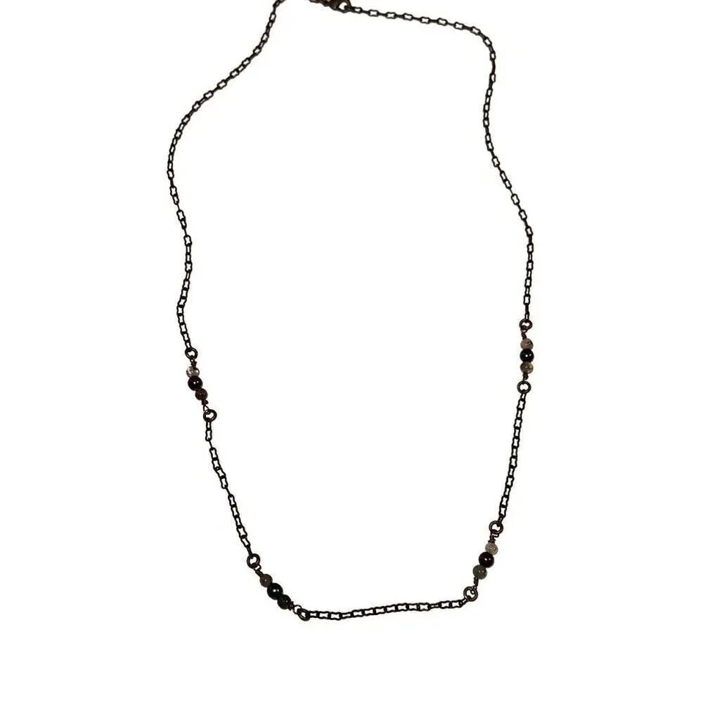 "New" Handmade Silver-tone Chain Beaded Station Necklace Ladies OS